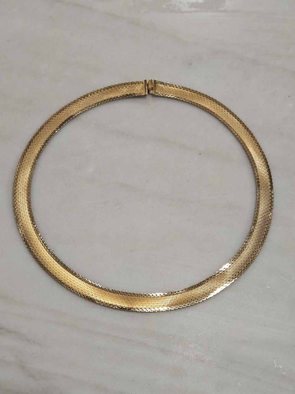 Vintage Monet Gold Collar Necklace, Herringbone Mesh Omega Choker, 1980s Retro
